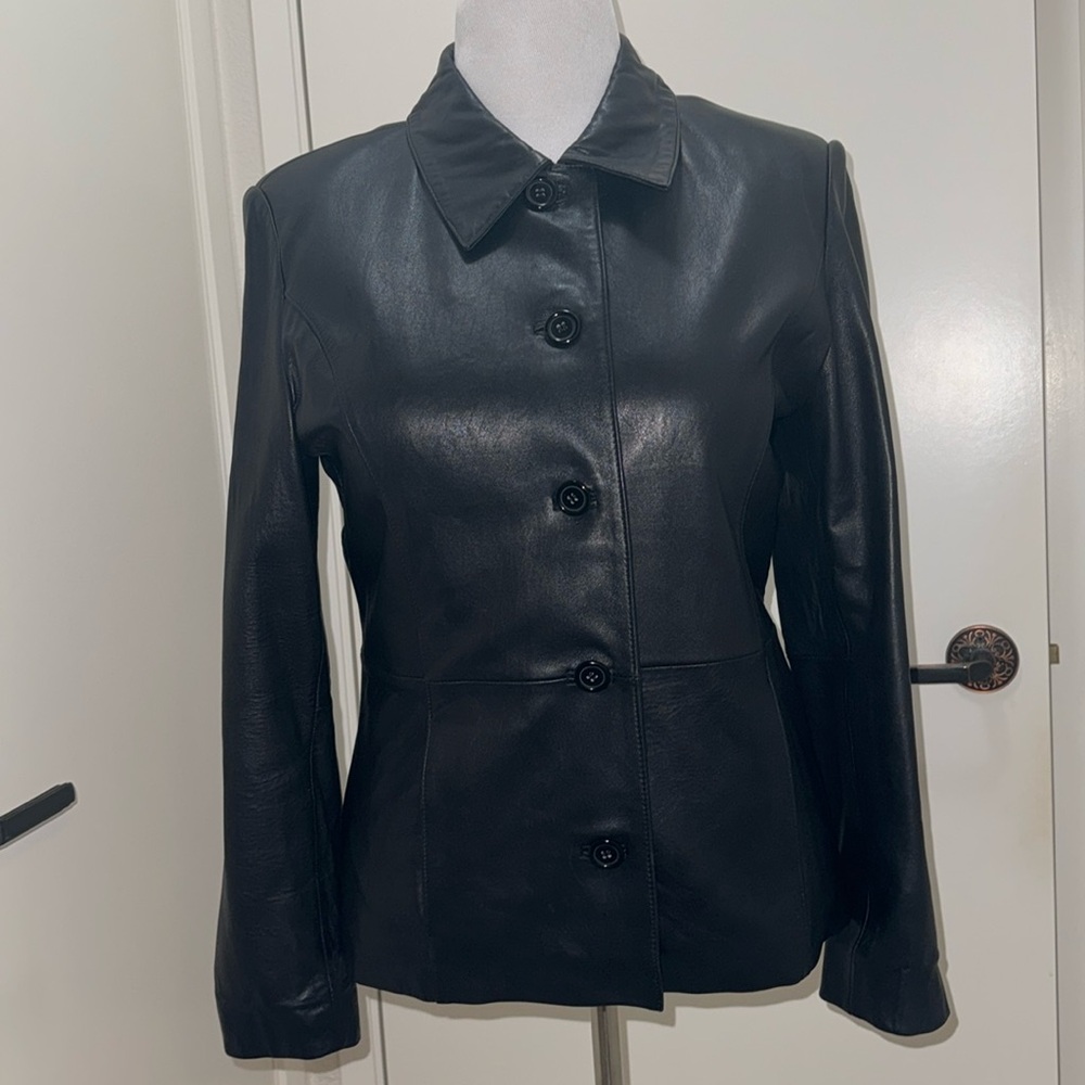 Black leather jacket, gently used.
